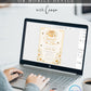 Editable sweet as can bee baby shower invitation Canva template with watercolour honey jar, white daisies, bumble bees, and gold script typography on a butter yellow gingham background