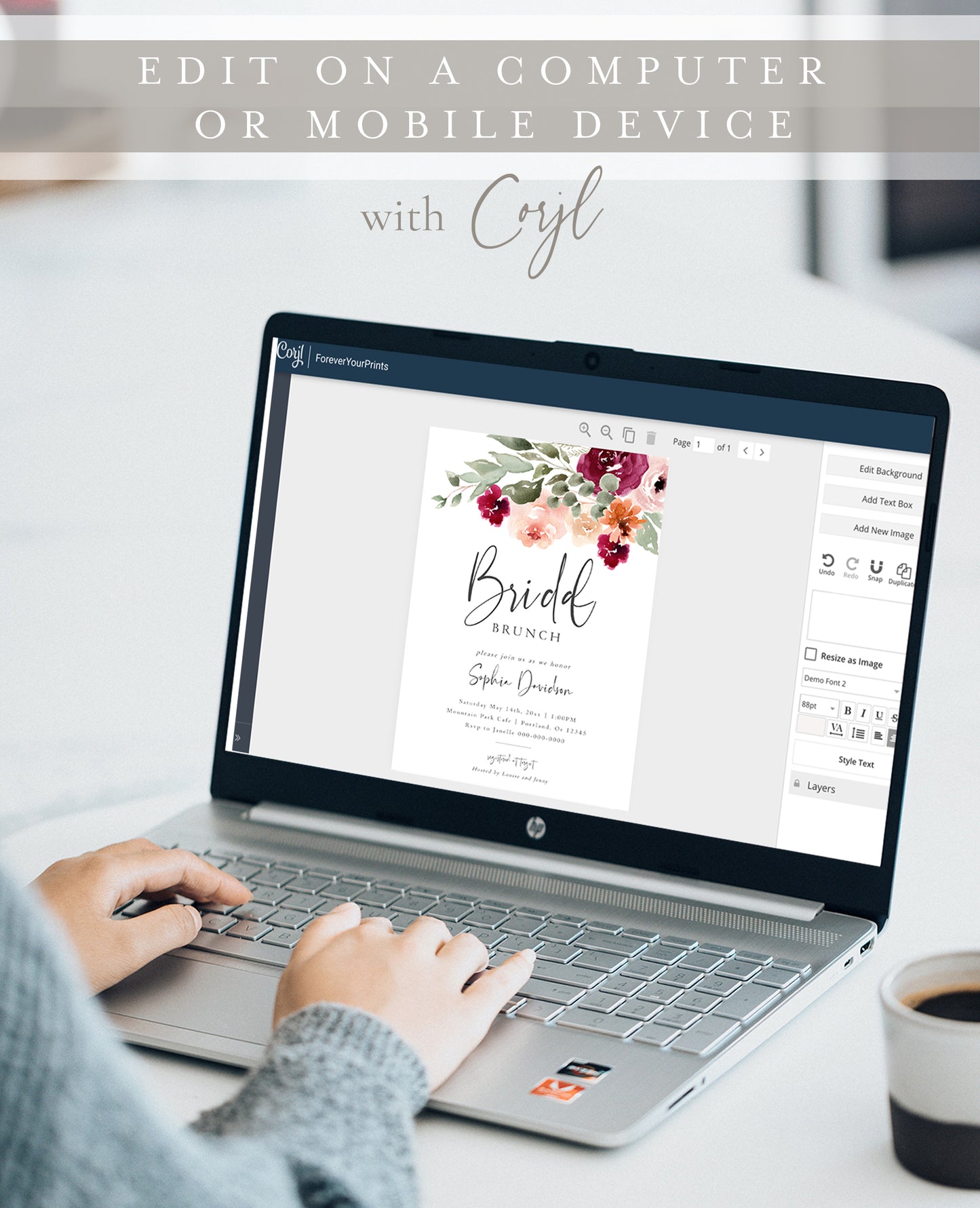 Fall floral bridal shower invitation with watercolor flowers and elegant script text | www.foreveryourprints.com