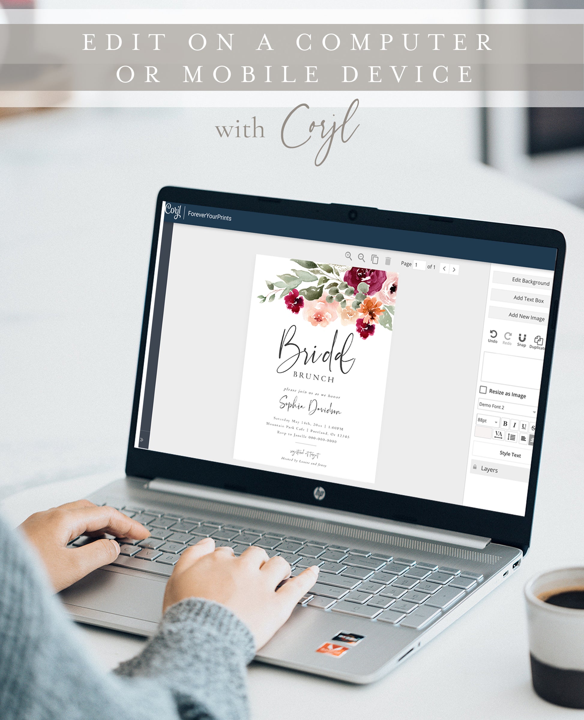 Fall floral bridal shower invitation with watercolor flowers and elegant script text | www.foreveryourprints.com