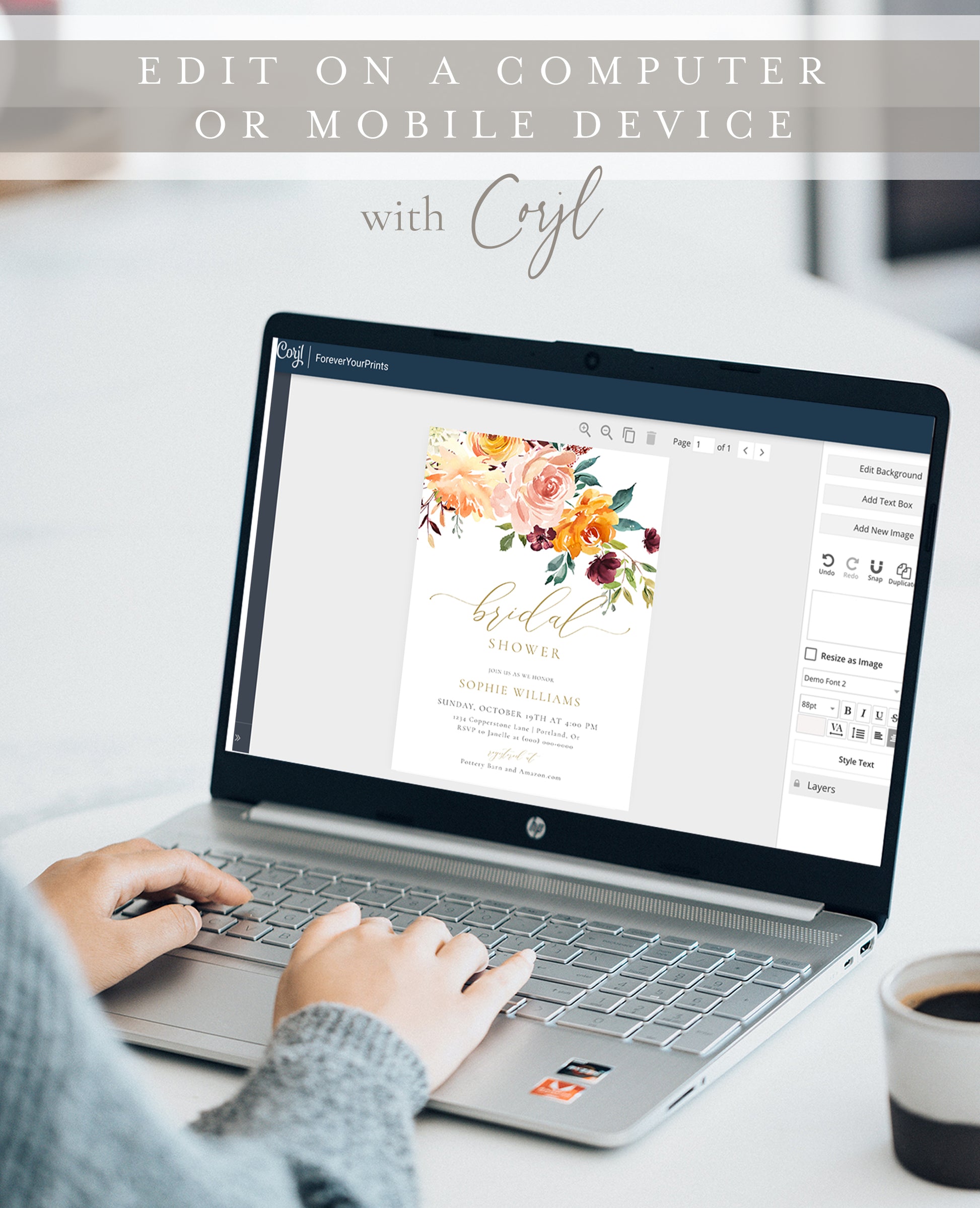 Watercolor floral bridal invite in soft blush and terracotta tones | www.foreveryourprints.com