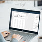 Wedding seating chart sign featuring modern black script and serif font with table assignments for guests | editable with Corjl | www.foreveryourprints.com