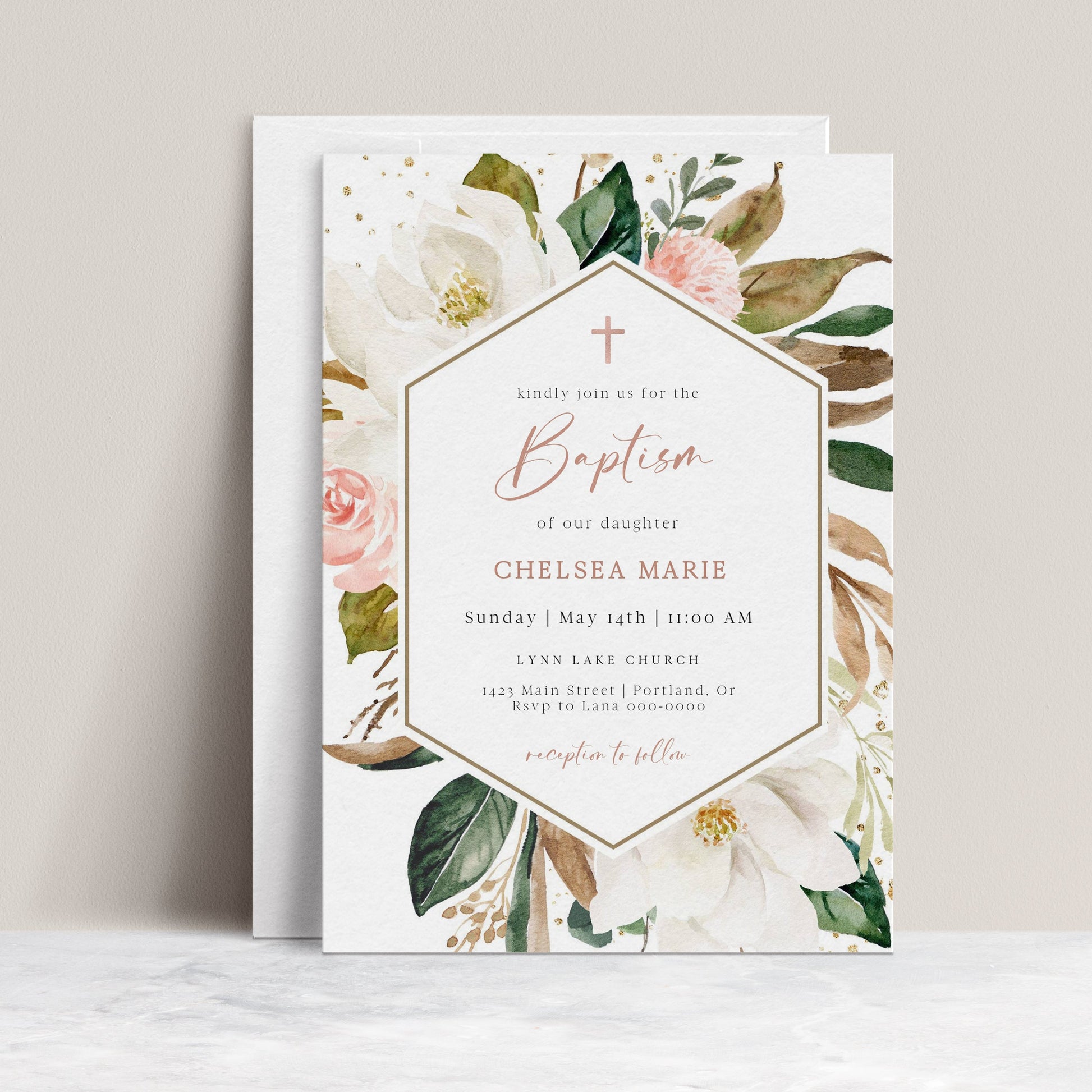 Floral Baptism Invitation | www.foreveryourprints.com