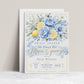 Main squeeze bridal shower invitation with blue peonies, lemons, and citrus slices in dusty blue and yellow