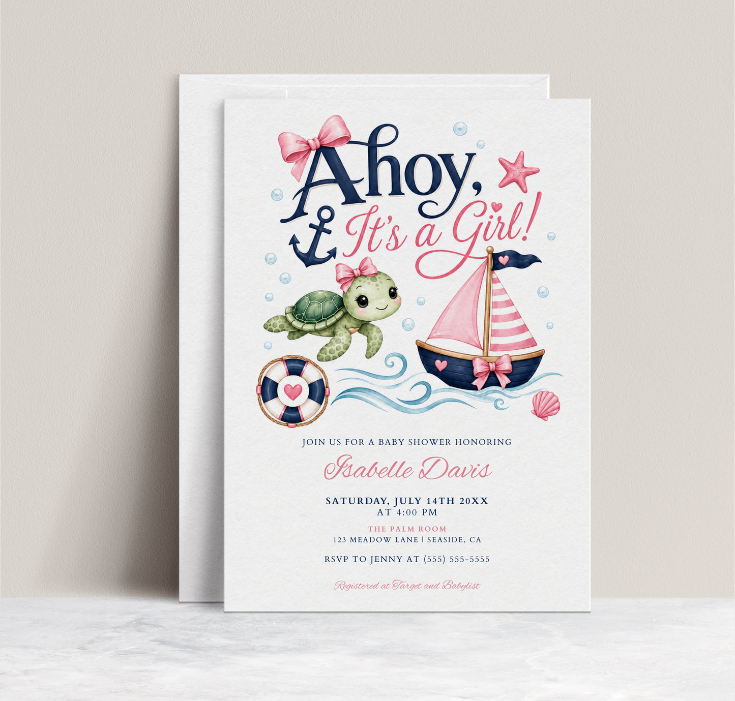 Ahoy It's a Girl Baby Shower Invitation