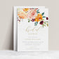 Fall floral bridal shower invitation with watercolor flowers and elegant script text | www.foreveryourprints.com