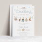 Little cowboy baby shower invitation template with watercolor western elements including boots, cowboy hat, and sheriff star badge, editable in Canva