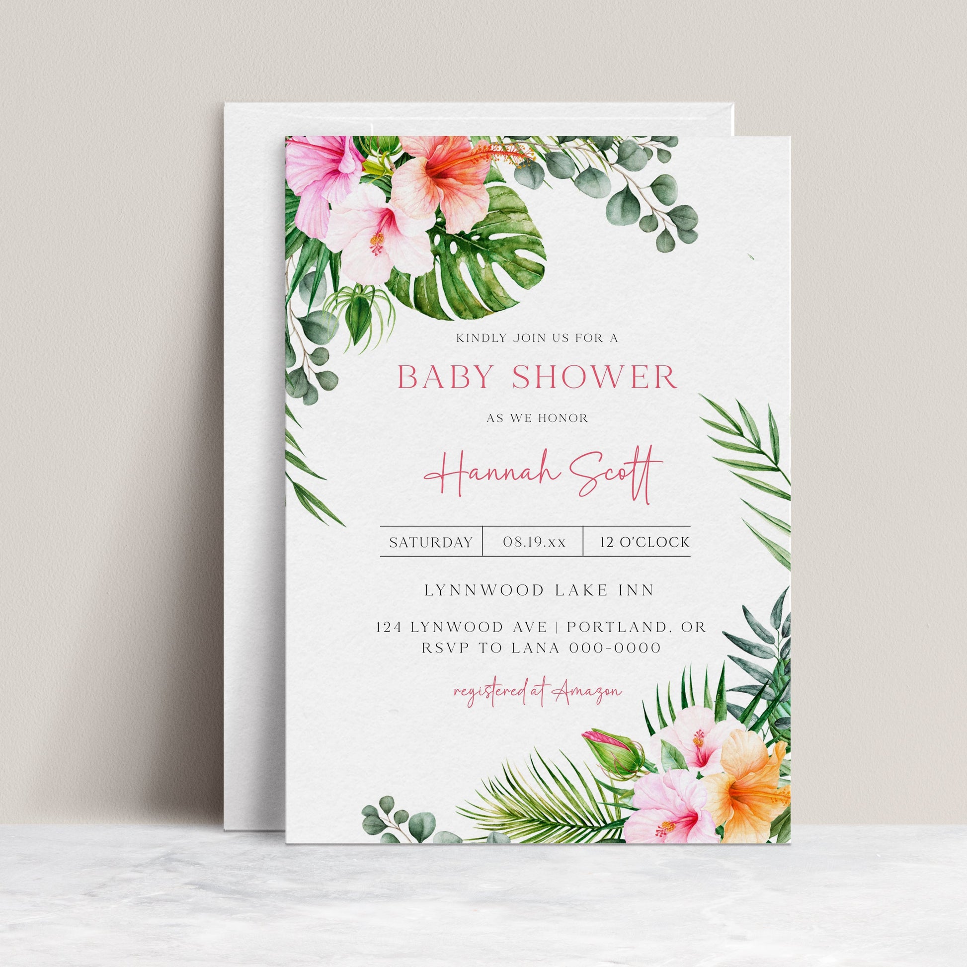 Tropical Baby Girl Shower Invitation | www.foreveryourprints.com