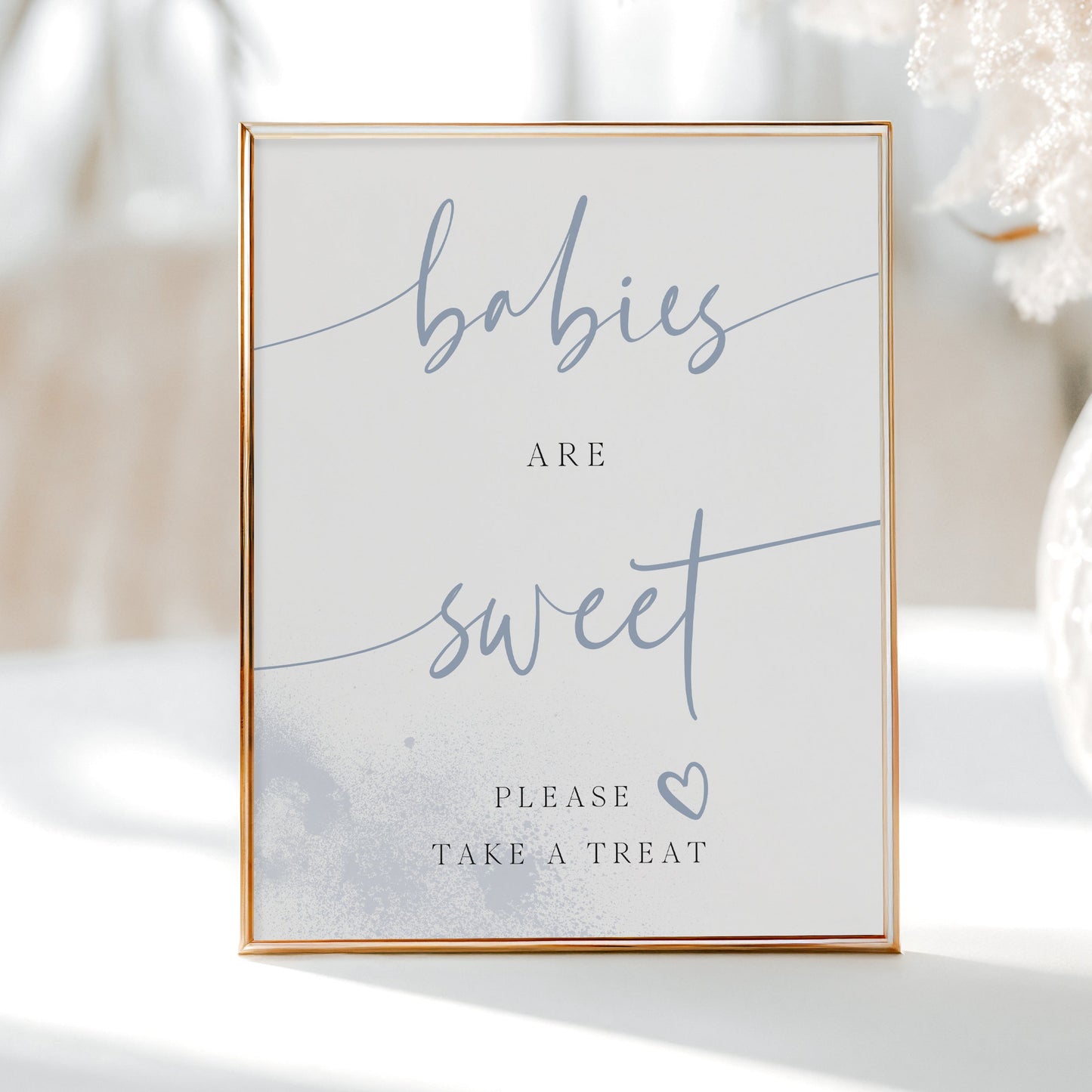 Blue “Babies Are Sweet” sign for baby shower treat table | www.foreveryourprints.com
