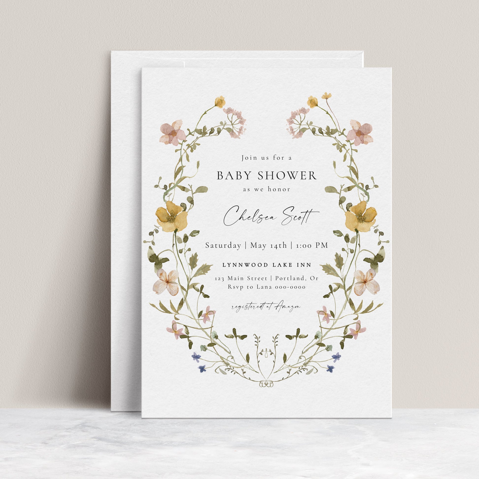 Boho wildflower baby shower invitation with neutral floral design | www.foreveryourprints.com