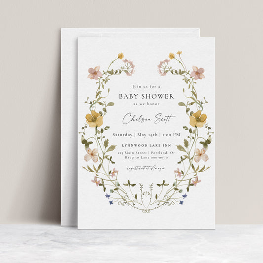 Boho wildflower baby shower invitation with neutral floral design | www.foreveryourprints.com