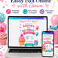 Cupcake birthday invitation with pink frosted cupcake, sprinkles, balloons, party banner, gift box, stars, confetti, hearts, and colorful pastel details