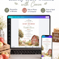 Little farm baby shower invitation with red barn, apple tree, piglet, hay bale, flower cart, rolling hills, fence, wildflowers, and soft farmhouse details