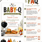 BBQ baby shower invitation with a backyard cookout theme in olive green, mustard, and rust orange
