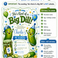 Boys Big Dill birthday invitation featuring cute pickle characters, pickle jar, balloons, party hat, blue and green details and sliced pickles.
