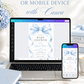 Editable blue bow baby boy shower invitation Canva template with oversized watercolour powder blue bow and flowing ribbon tails, bold spaced serif typography, and blue calligraphy script on a white background