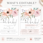 Oh baby floral baby shower invitation with watercolor blush and dusty rose flowers and greenery in soft pink and sage