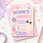 Girls retro birthday invitation in pink, purple and mint featuring a smiley face, sunglasses, checkerboard patterns, stars, lightning bolts and a popsicle.
