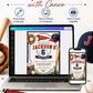 Baseball birthday invitation featuring a glove, baseballs, bat, cap, pennant flag, home plate design and red and navy sports details.
