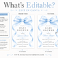 Editable blue bow baby boy shower invitation Canva template with oversized watercolour powder blue bow and flowing ribbon tails, bold spaced serif typography, and blue calligraphy script on a white background