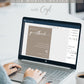 Photo guestbook sign with elegant white script on beige background, includes heart accent and space for couple’s names and date | Editable template via Corjl | www.foreveryourprints.com