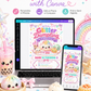 Glitter dumpling birthday invitation with kawaii dumplings, bubble tea, pastel confetti, bows, hearts, stars, rainbow lettering, and pink purple teal party details