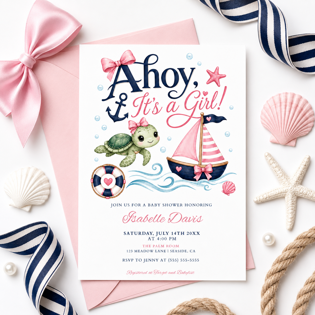 Ahoy It's a Girl Baby Shower Invitation