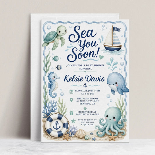 Sea You Soon Nautical Baby Shower Invitation