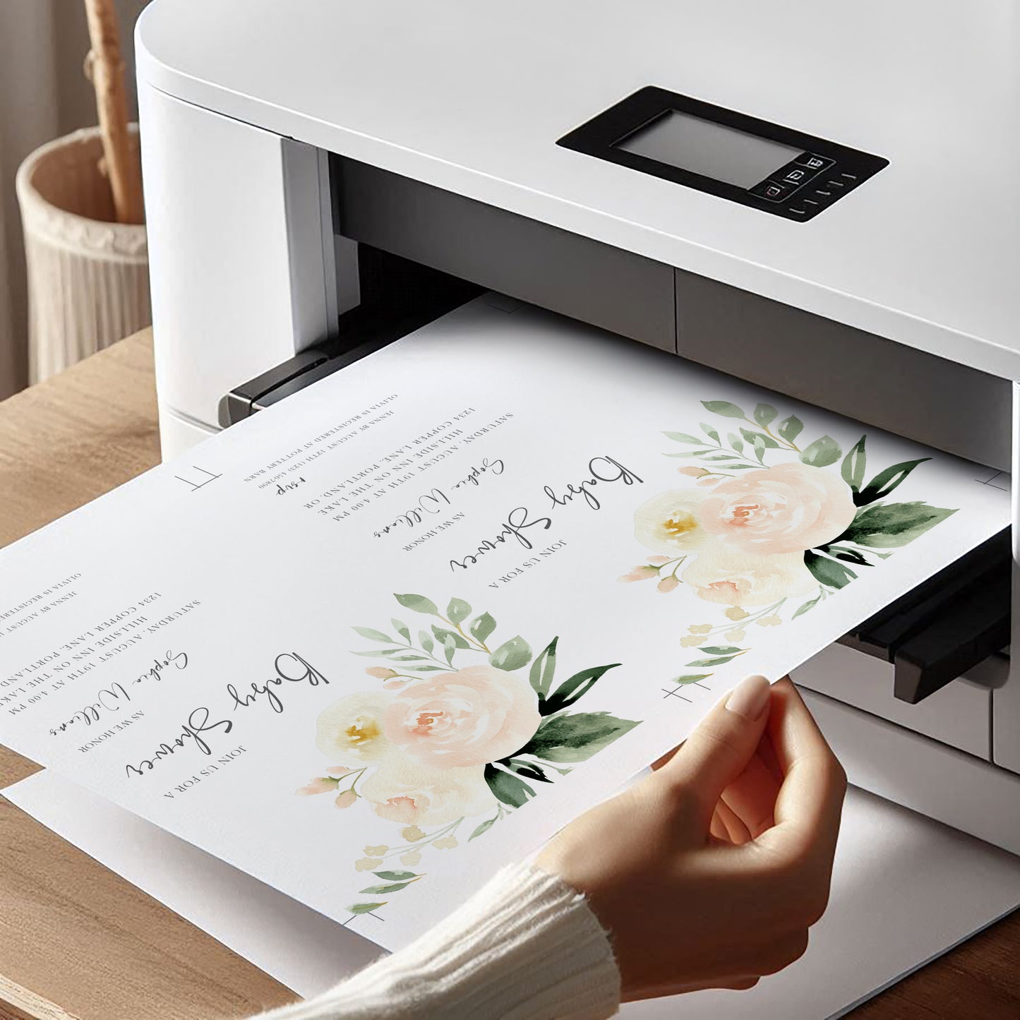 Modern baby shower invite with elegant watercolor flowers | www.foreveryourprints.com