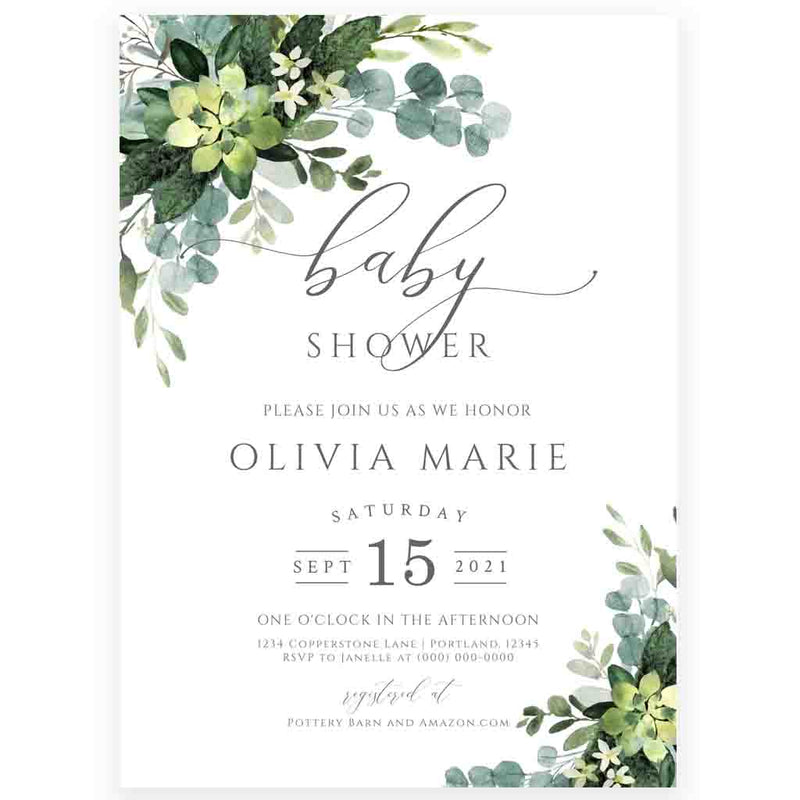 Greenery Baby Shower Invitation | www.foreveryourprints.com