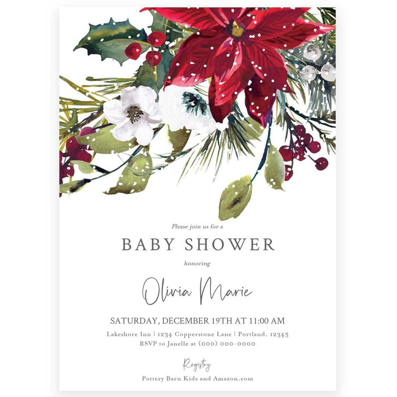 Winter Poinsettia Baby Shower Invitation