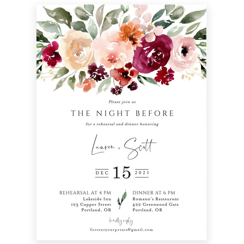 Floral Rehearsal Dinner Invitation | www.foreveryourprints.com