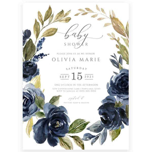 Navy Florals Baby Shower Invitation | www.foreveryourprints.com