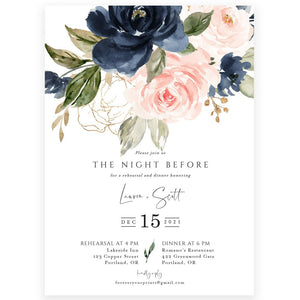Navy and Blush Rehearsal Dinner Invitation | www.foreveryourprints.com
