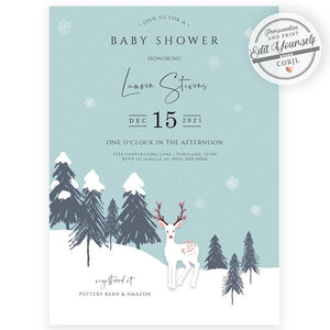 Woodland Winter Baby Shower Invitation | www.foreveryourprints.com