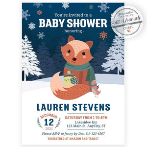 Winter Fox Baby Shower Invitation | www.foreveryourprints.com
