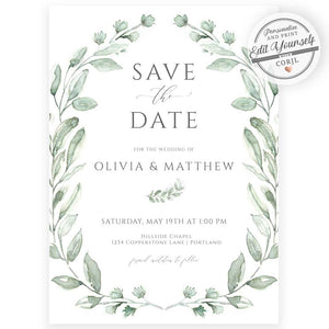 Greenery Save the Date | www.foreveryourprints.com