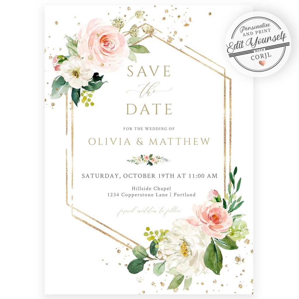 Floral Save The Date Invitation | www.foreveryourprints.com