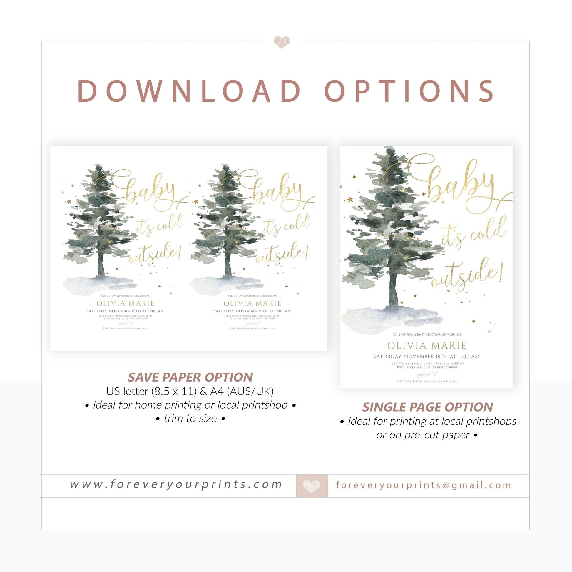 Winter Evergreen Baby Shower Invitation | www.foreveryourprints.com
