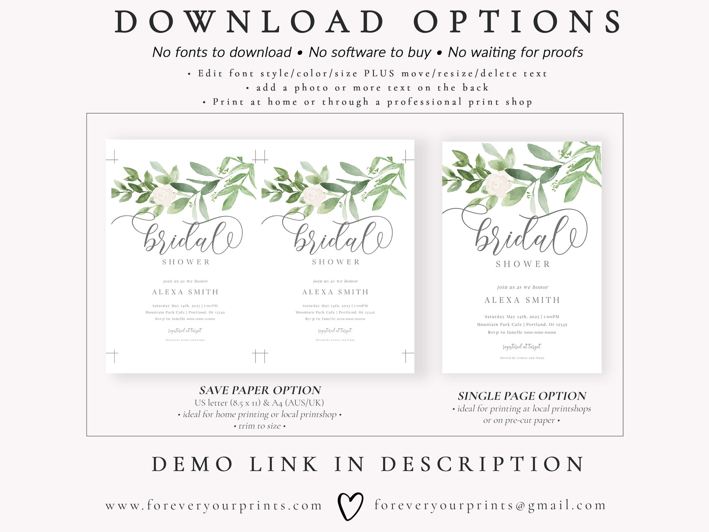 Greenery Bridal Shower Invitation | www.foreveryourprints.com