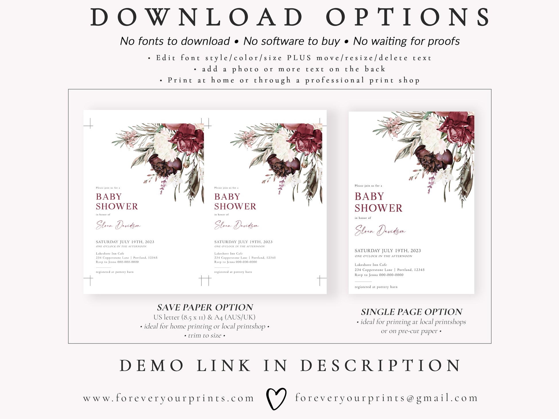Floral Baby Shower Invitation | www.foreveryourprints.com
