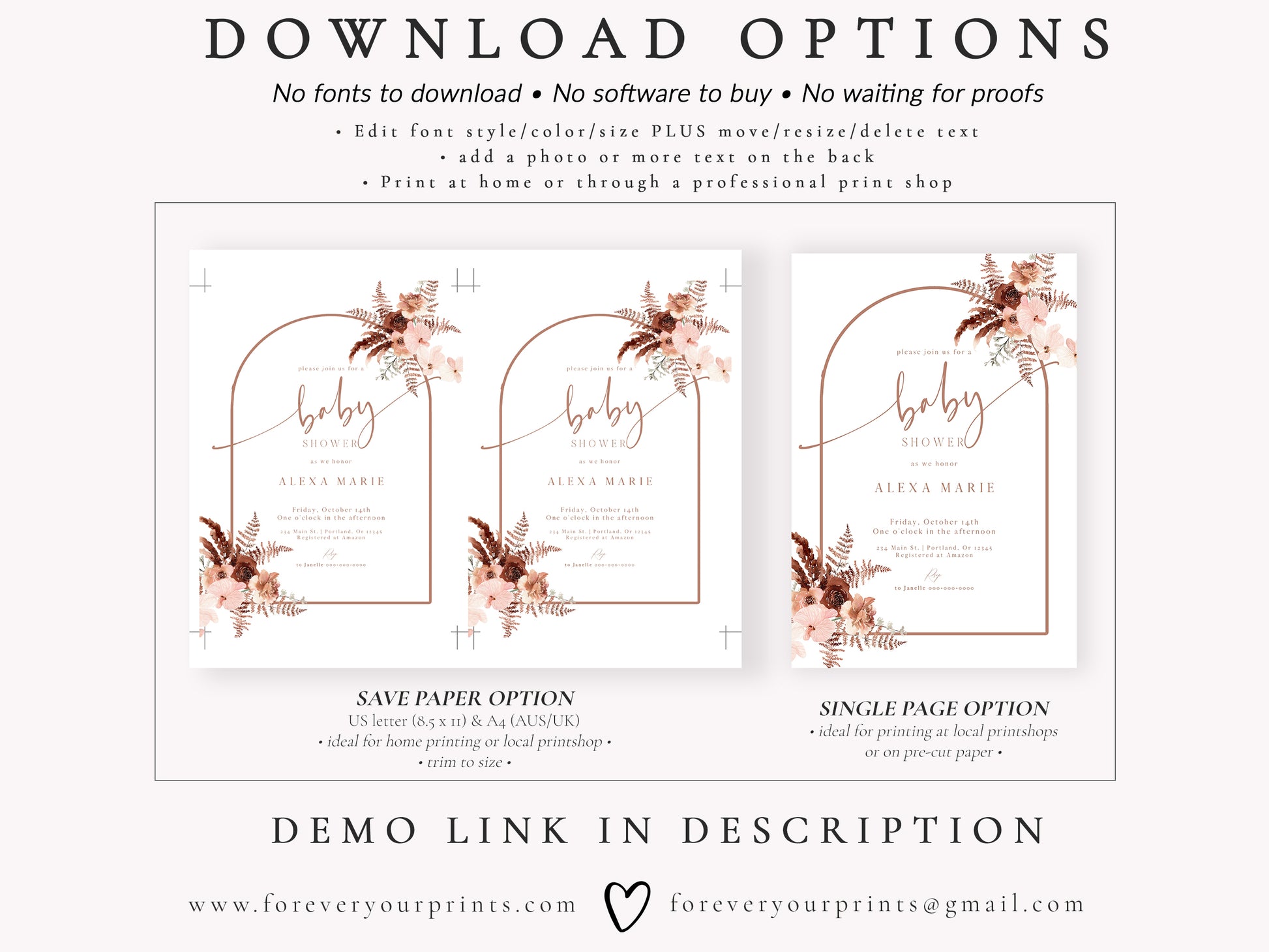 Pampas Grass Baby Shower Invitation | www.foreveryourprints.com