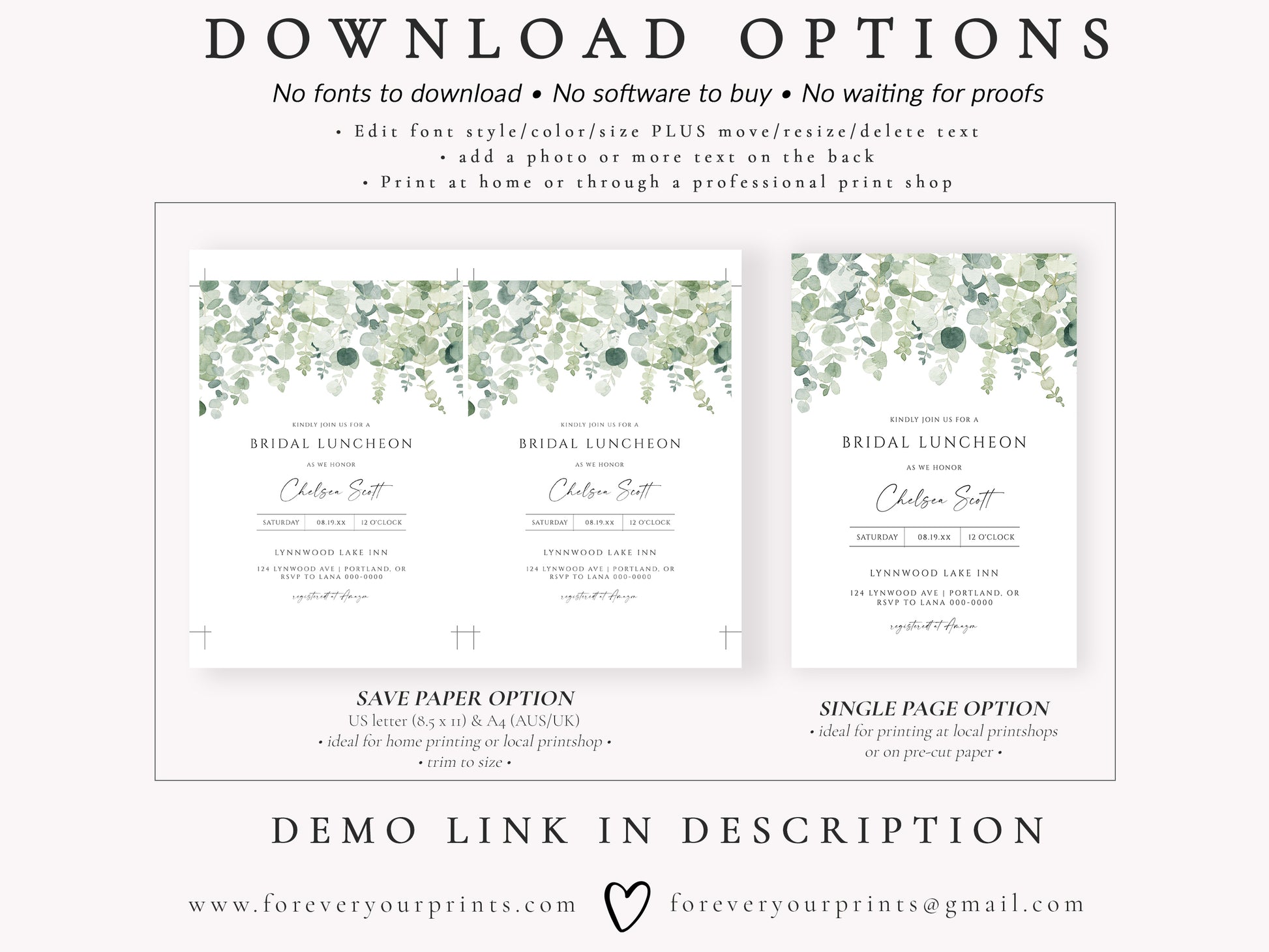 Eucalyptus Bridal Brunch Invitation | www.foreveryourprints.com