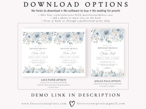 Pastel Blue Floral Birthday Invitation | www.foreveryourprints.com