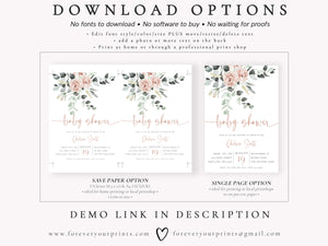 Blush Floral Baby Shower Invitation | www.foreveryourprints.com