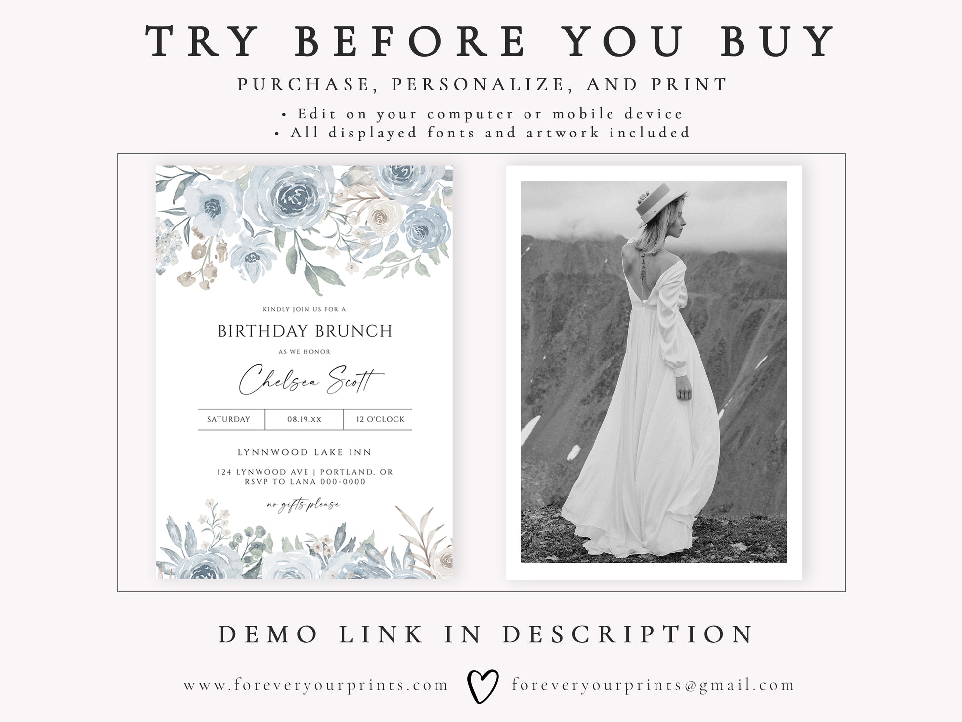 Pastel Blue Floral Birthday Invitation | www.foreveryourprints.com