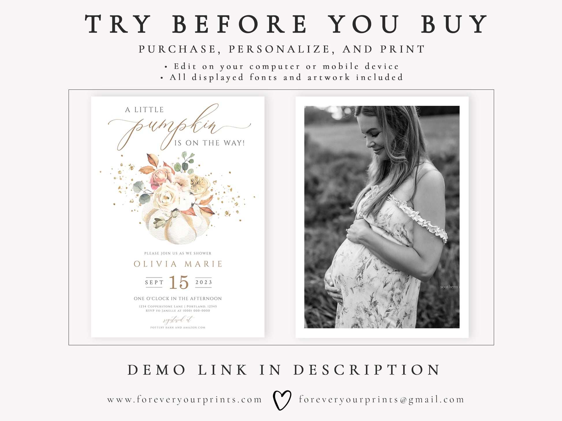 Little Pumpkin Baby Shower Invitation | www.foreveryourprints.com