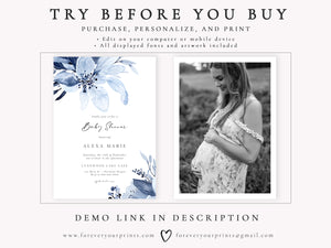 Blue Florals Baby Shower Invitation | www.foreveryourprints.com