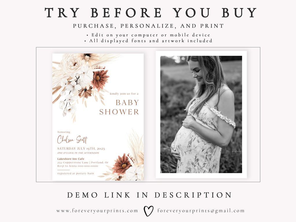 Boho Baby Shower Invitation | www.foreveryourprints.com