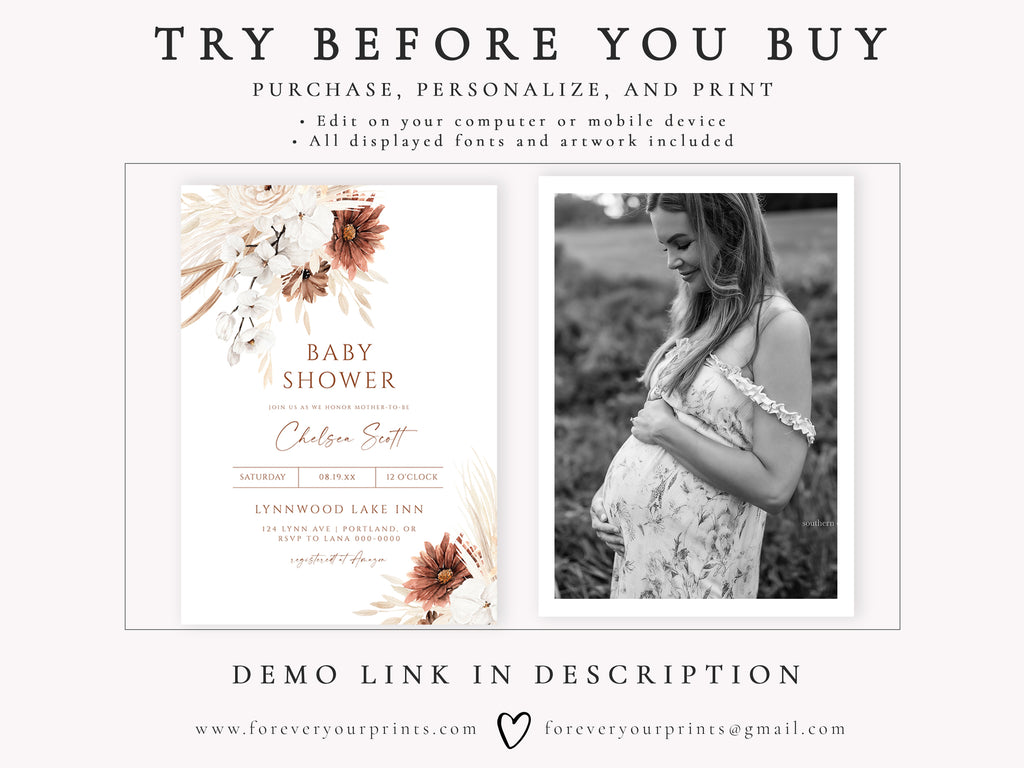 Boho Floral Baby Shower Invitation | www.foreveryourprints.com