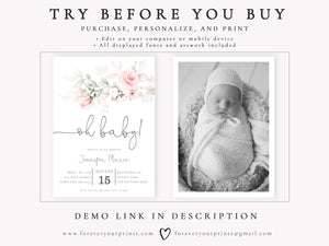 Floral Oh Baby Shower Invitation | www.foreveryourprints.com